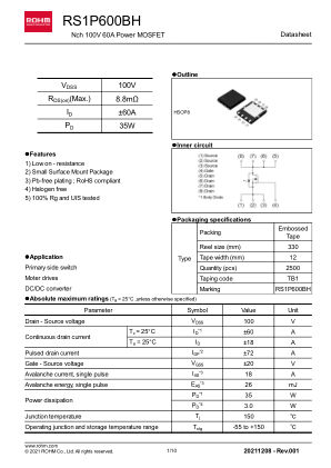 RS1P600BH 数据手册首页