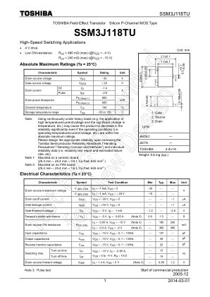 SSM3J118TU 数据手册首页