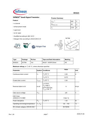 BSS225 datasheet cover page