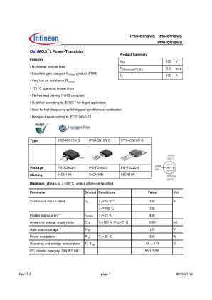 IPP04CN10N-G 数据手册首页