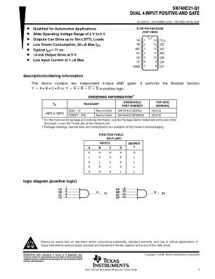 SN74HC21-Q1 数据手册首页