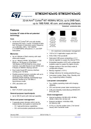 STM32H743VI 数据手册首页