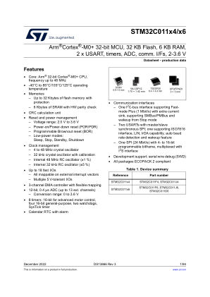 STM32C011x4-x6 数据手册首页