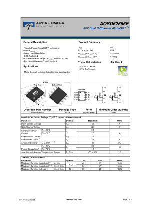 AOSD62666E datasheet cover page