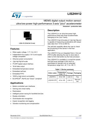 LIS2HH12 数据手册首页