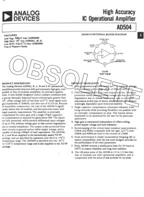 AD504 datasheet cover page