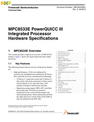 MPC8533EEC 数据手册首页