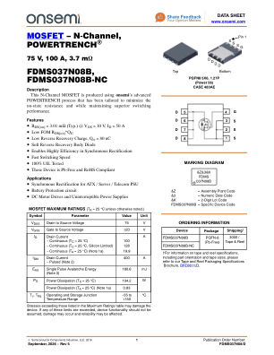 FDMS037N08B datasheet cover page