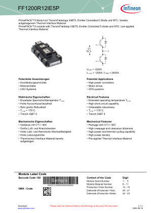 FF1200R12IE5P 数据手册首页