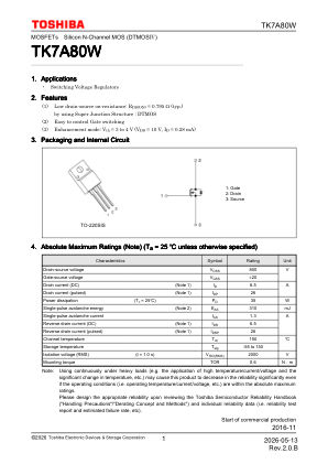 TK7A80W 数据手册首页