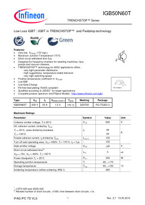 IGB50N60T datasheet cover page