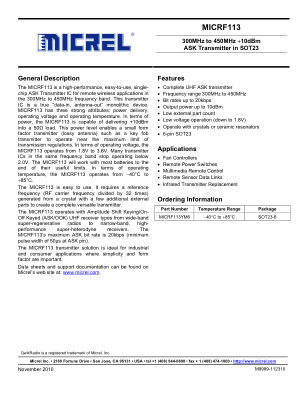 MICRF113YM6-TR datasheet cover page