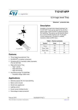 T1210T-8FP 数据手册首页