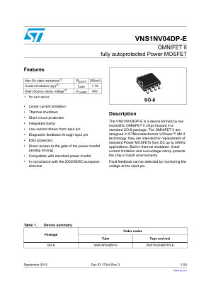 VNS1NV04DP-E datasheet cover page