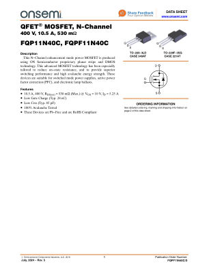 FQPF11N40C datasheet cover page