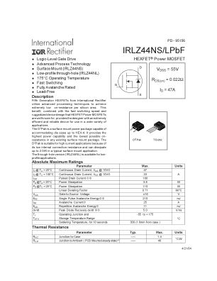 IRLZ44NS datasheet cover page