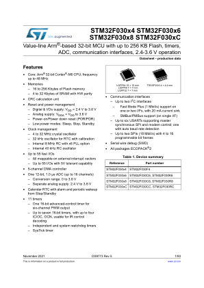STM32F030F4 数据手册首页