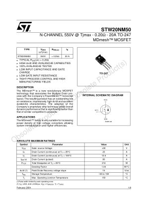 STW20NM50 数据手册首页