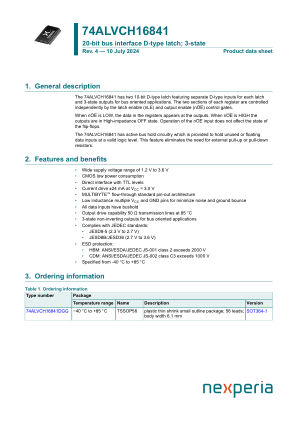 74ALVCH16841DGGY datasheet cover page