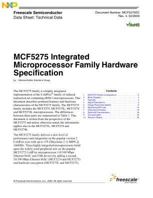 MCF5275EC 数据手册首页