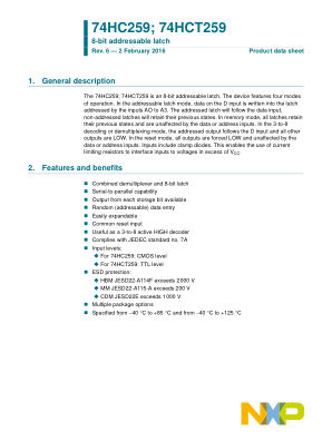 74HC259PW datasheet cover page