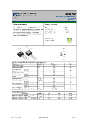 AOW482 datasheet cover page