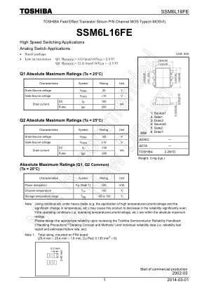 SSM6L16FE 数据手册首页