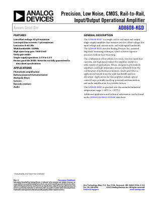 AD8608-KGD 数据手册首页