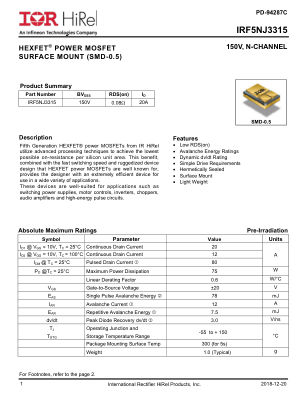IRF5NJ3315SCX datasheet cover page