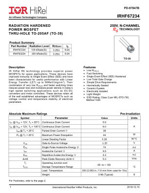 IRHF67234 datasheet cover page
