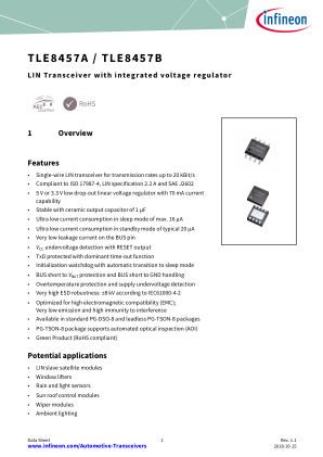 TLE8457BLE datasheet cover page
