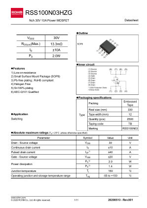 RSS100N03HZG 数据手册首页