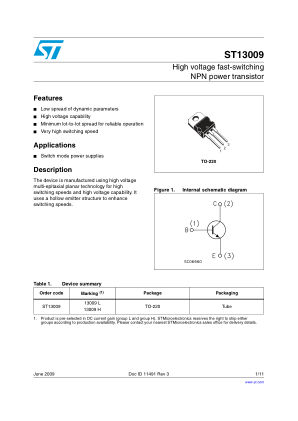 ST13009 datasheet cover page