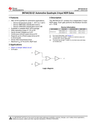 SN74AC02-Q1 datasheet cover page