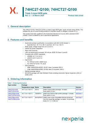 74HC27D-Q100J datasheet cover page