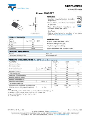 SIHFPS43N50K datasheet cover page