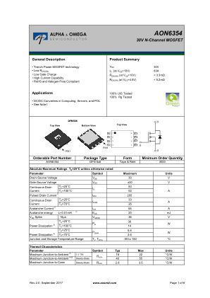 AON6354 数据手册首页