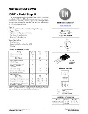 NGTG35N65FL2W 数据手册首页