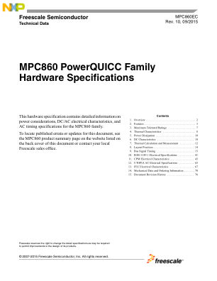 MPC860EC 数据手册首页