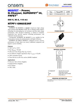 NTPF110N65S3HF 数据手册首页