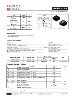 IRFHS9301 数据手册首页