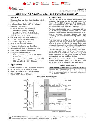 UCC21225A datasheet cover page