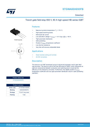 STGWA80H65DFB datasheet cover page