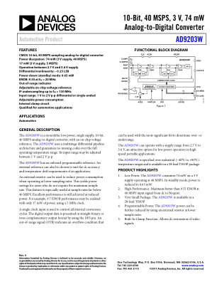 AD9203W 数据手册首页