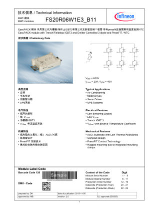 FS20R06W1E3-B11 datasheet cover page
