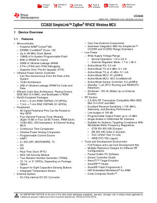 CC2620 datasheet cover page