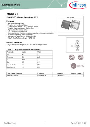 IQE036N08NM6 datasheet cover page