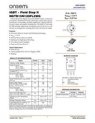 NGTB15N120FL2W datasheet cover page