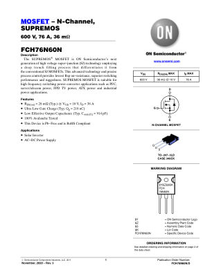 FCH76N60N datasheet cover page