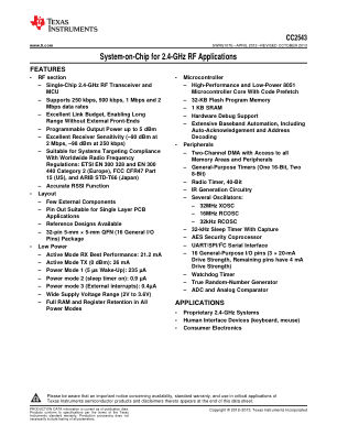 CC2543 datasheet cover page